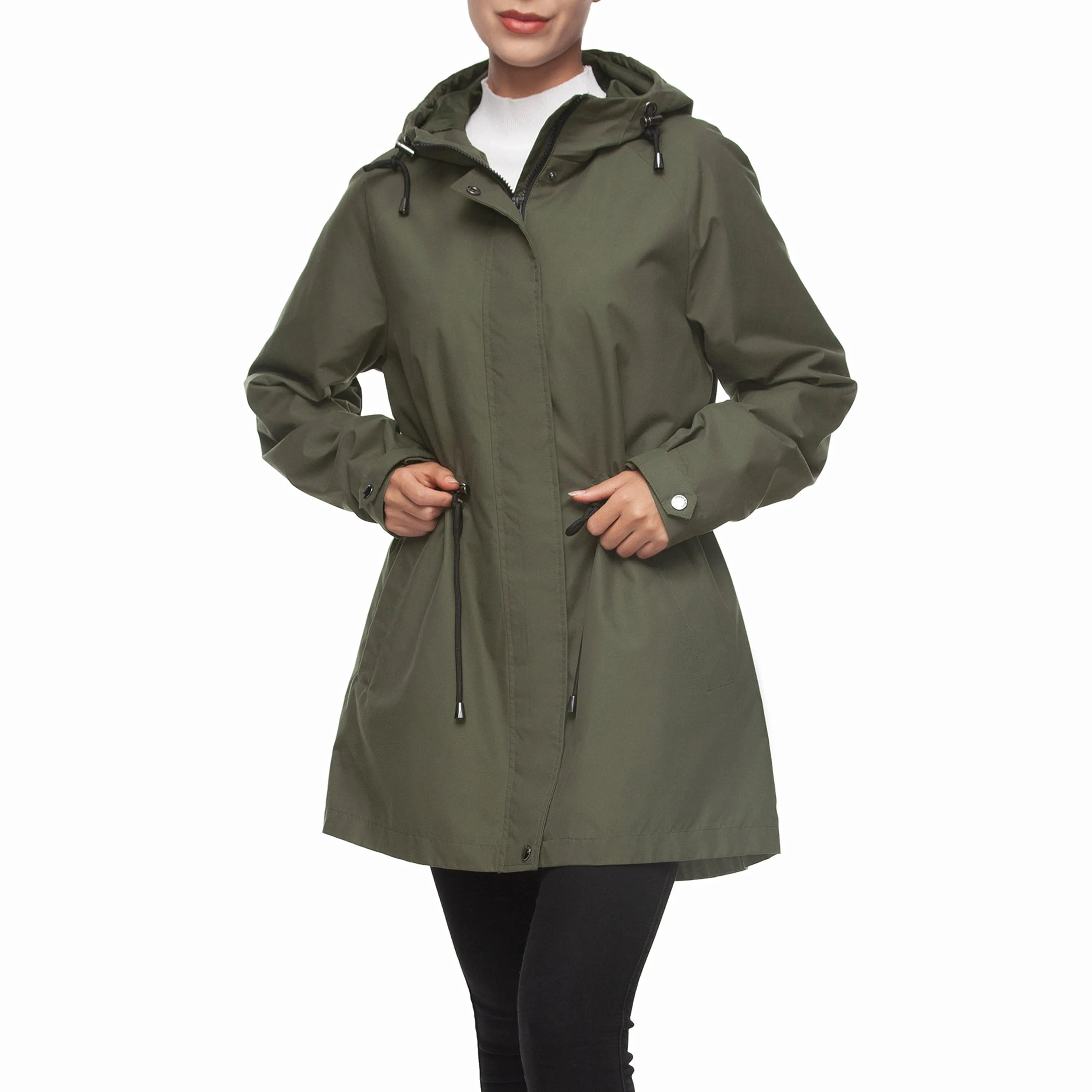 Women's Water-Resistant Anorak Hooded Rain Jacket Trench Coat…