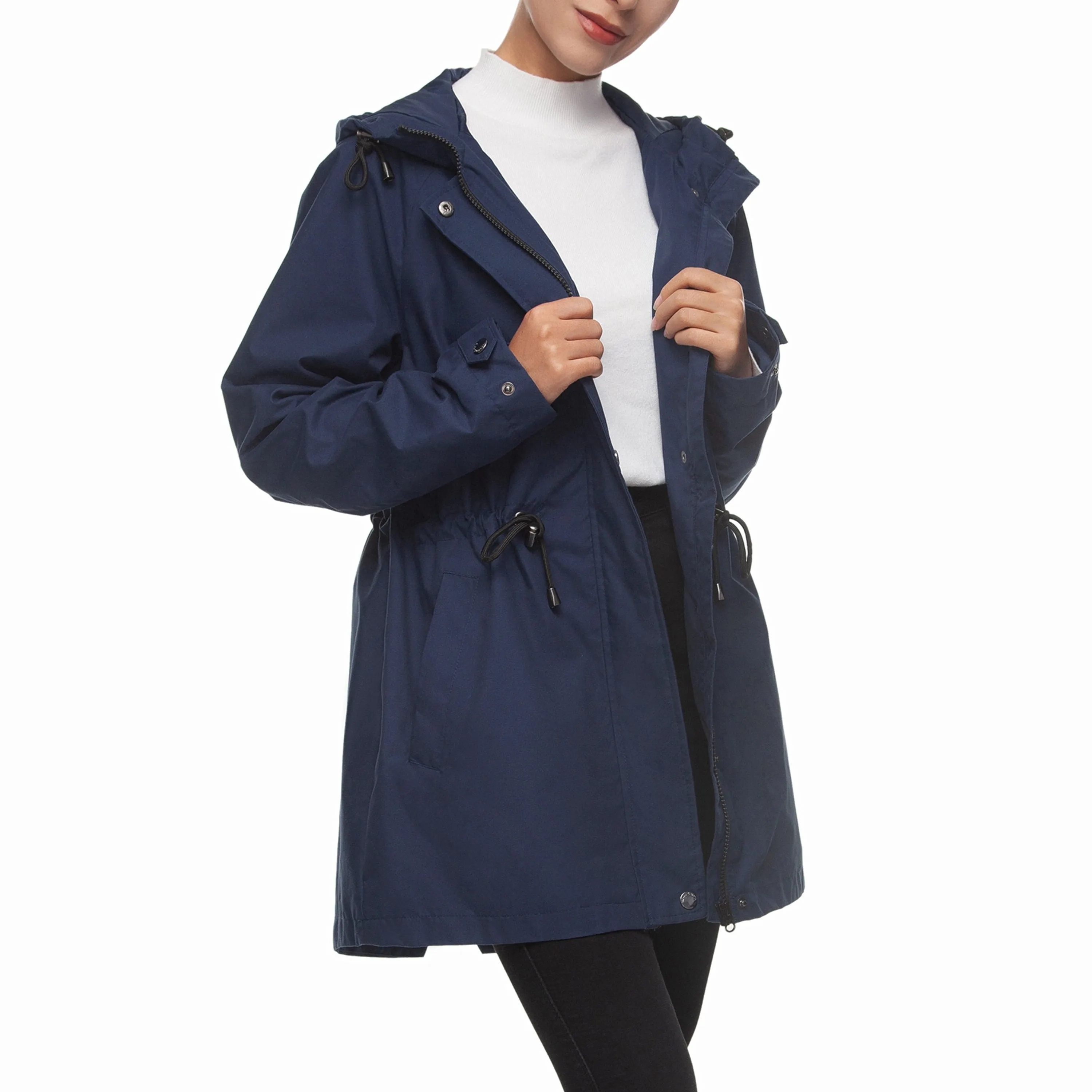 Women's Water-Resistant Anorak Hooded Rain Jacket Trench Coat…