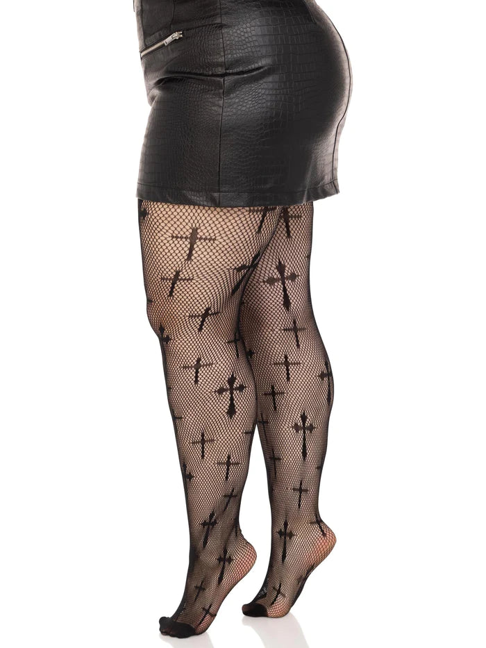 Worship Me Cross Net Tights-Plu