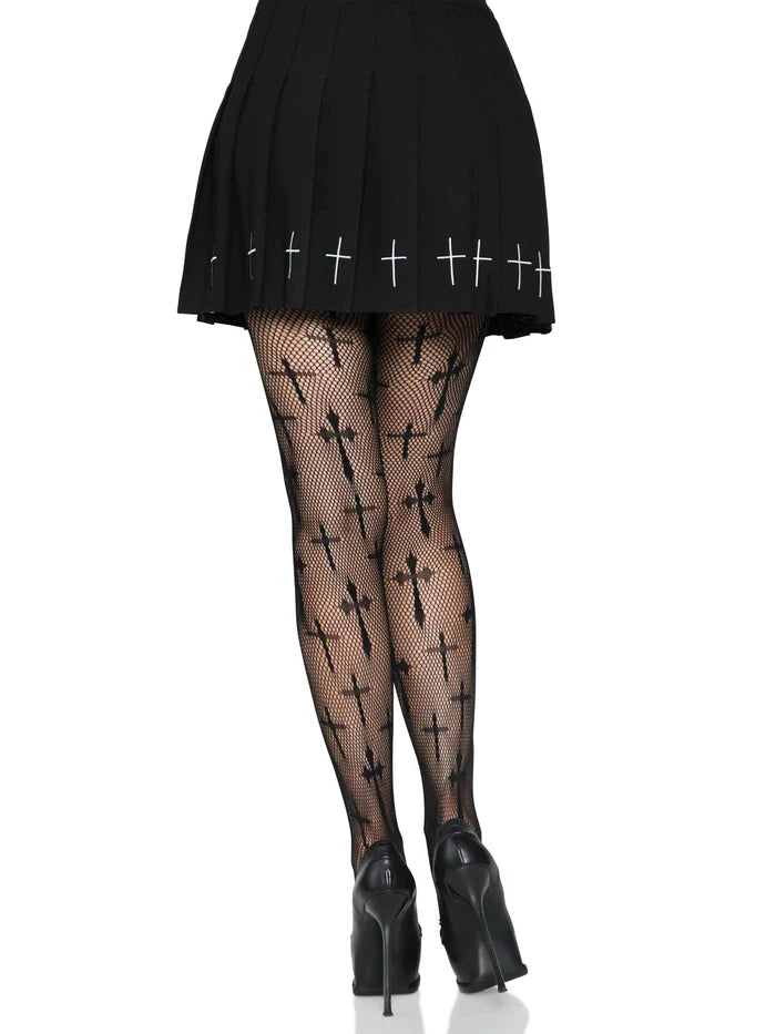 Worship Me Cross Net Tights